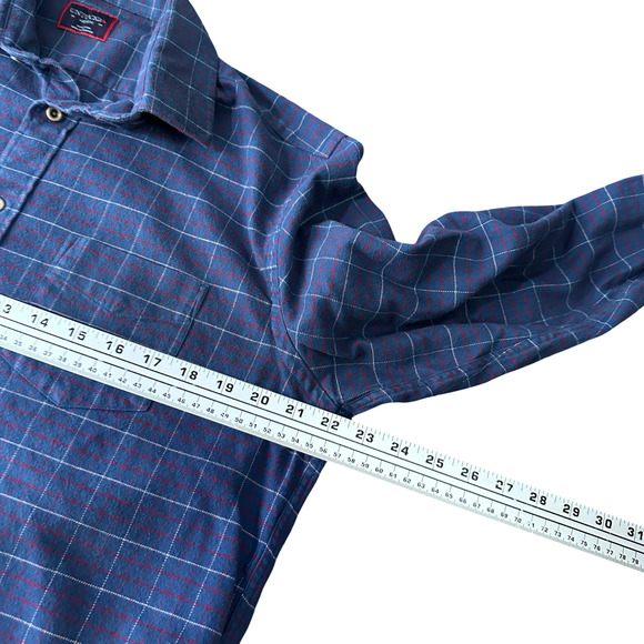 Untuckit Flannel Shirt Men’s Medium Blue Windowpane Check Long Sleeve Button-Up - Picture 7 of 9